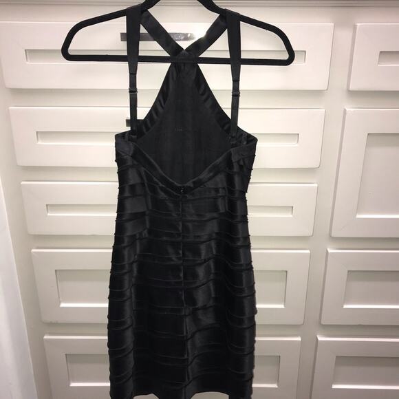 BCBGMaxAzria Satin Halter Tiered Dress Black 2 - Picture 4 of 7